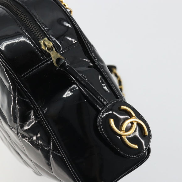 CHANEL Matelasse Chain Shoulder Bag Patent Leather Black Gold CC Auth YKZ1501