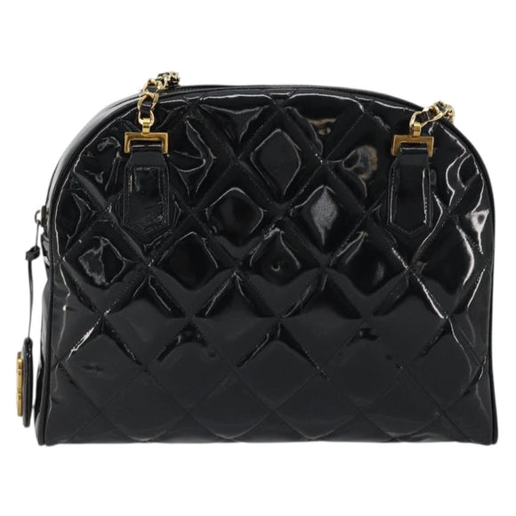 CHANEL Matelasse Chain Shoulder Bag Patent Leather Black Gold CC Auth YKZ1501