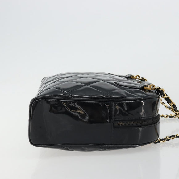 CHANEL Matelasse Chain Shoulder Bag Patent Leather Black Gold CC Auth YKZ1501