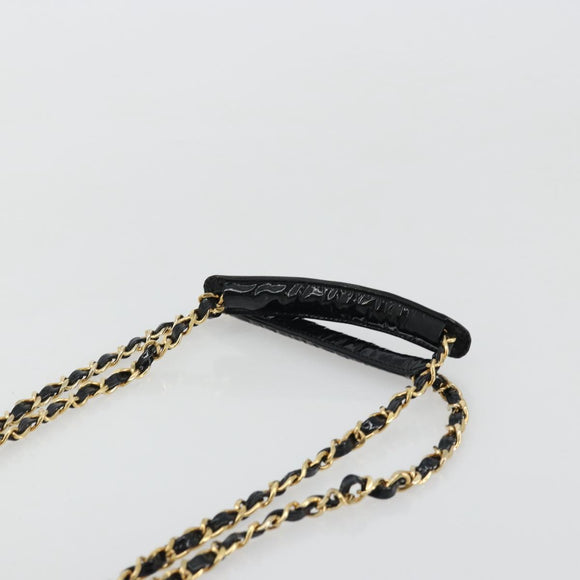 CHANEL Matelasse Chain Shoulder Bag Patent Leather Black Gold CC Auth YKZ1501