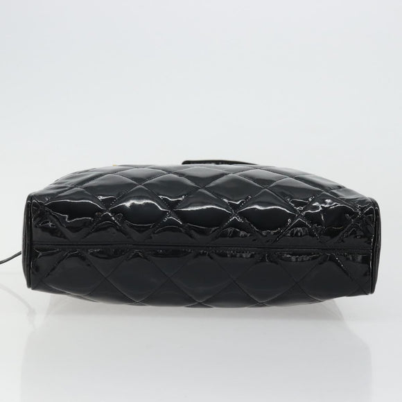 CHANEL Matelasse Chain Shoulder Bag Patent Leather Black Gold CC Auth YKZ1501