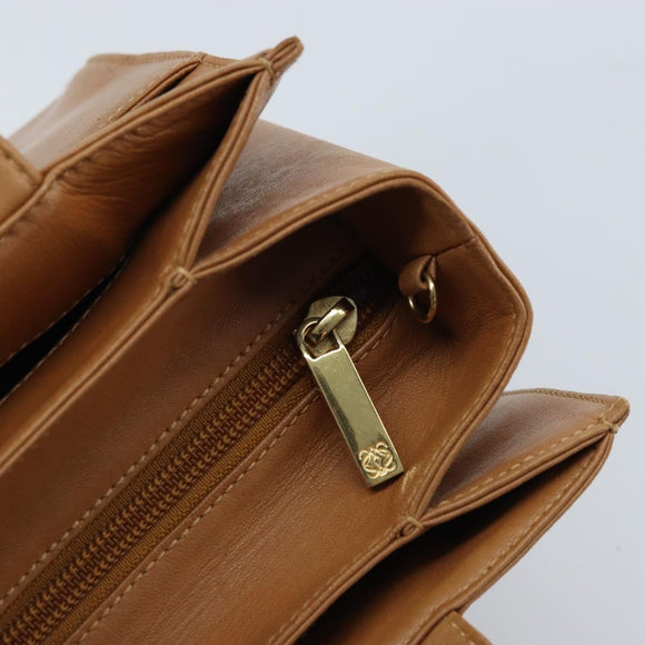 LOEWE Anagram Hand Bag Leather Brown Gold Auth YKZ151