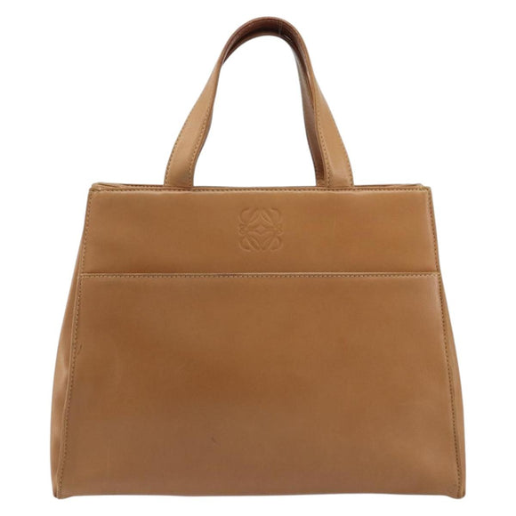 LOEWE Anagram Hand Bag Leather Brown Gold Auth YKZ151