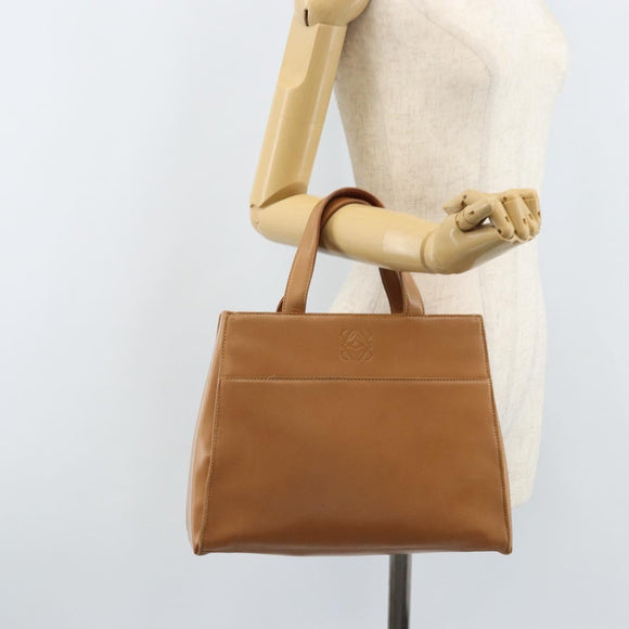 LOEWE Anagram Hand Bag Leather Brown Gold Auth YKZ151