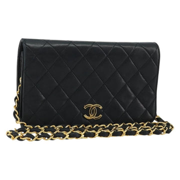 CHANEL Matelasse Chain Shoulder Bag Lamb Skin Black Gold CC Auth YKZ1510