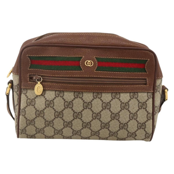 GUCCI GG Supreme Web Sherry Line Bag PVC Beige Gold 001 56 6655 Auth YKZ1519