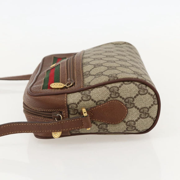 GUCCI GG Supreme Web Sherry Line Bag PVC Beige Gold 001 56 6655 Auth YKZ1519