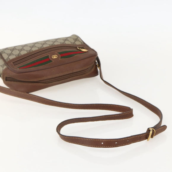 GUCCI GG Supreme Web Sherry Line Bag PVC Beige Gold 001 56 6655 Auth YKZ1519
