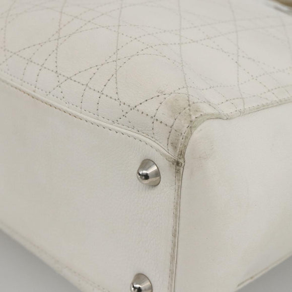 Christian Dior Lady Dior Canage Hand Bag Leather White Silver Auth YKZ152