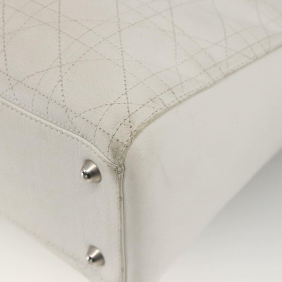 Christian Dior Lady Dior Canage Hand Bag Leather White Silver Auth YKZ152