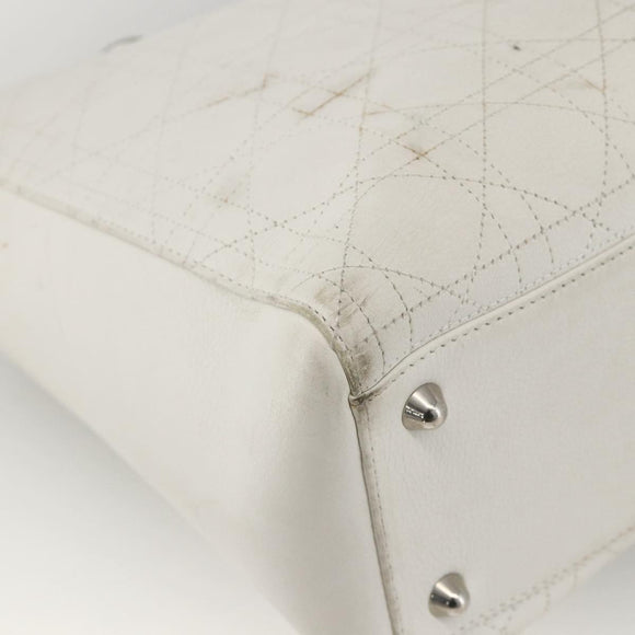 Christian Dior Lady Dior Canage Hand Bag Leather White Silver Auth YKZ152