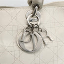 Christian Dior Lady Dior Canage Hand Bag Leather White Silver Auth YKZ152-10