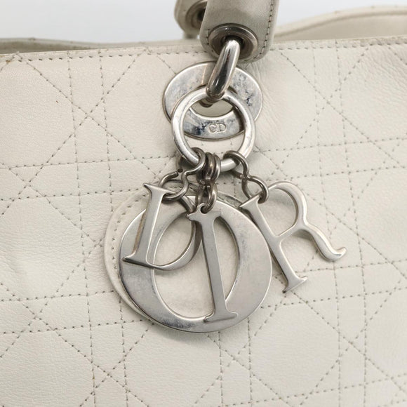 Christian Dior Lady Dior Canage Hand Bag Leather White Silver Auth YKZ152