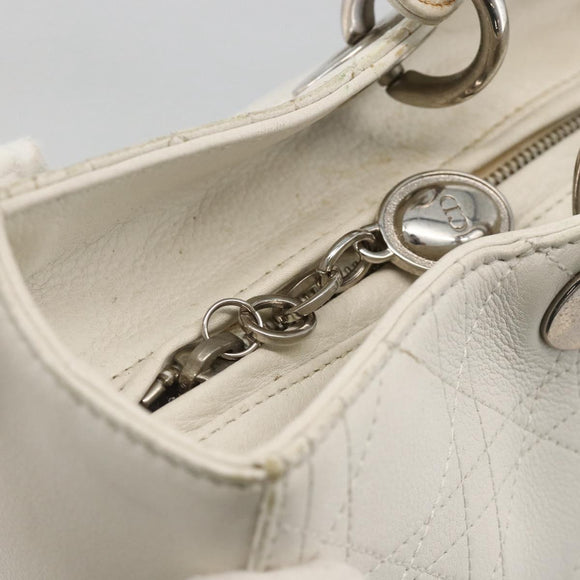 Christian Dior Lady Dior Canage Hand Bag Leather White Silver Auth YKZ152