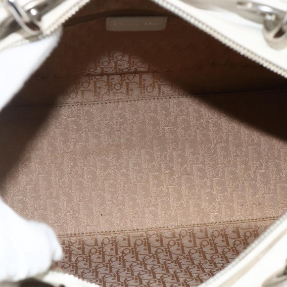 Christian Dior Lady Dior Canage Hand Bag Leather White Silver Auth YKZ152