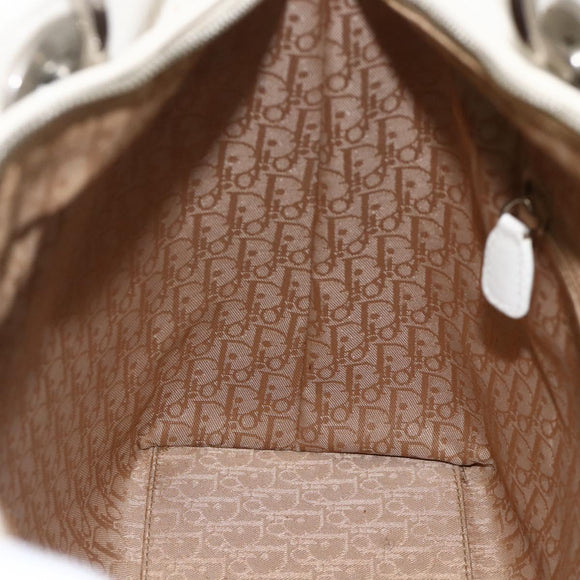 Christian Dior Lady Dior Canage Hand Bag Leather White Silver Auth YKZ152
