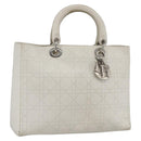 Christian Dior Lady Dior Canage Hand Bag Leather White Silver Auth YKZ152-1