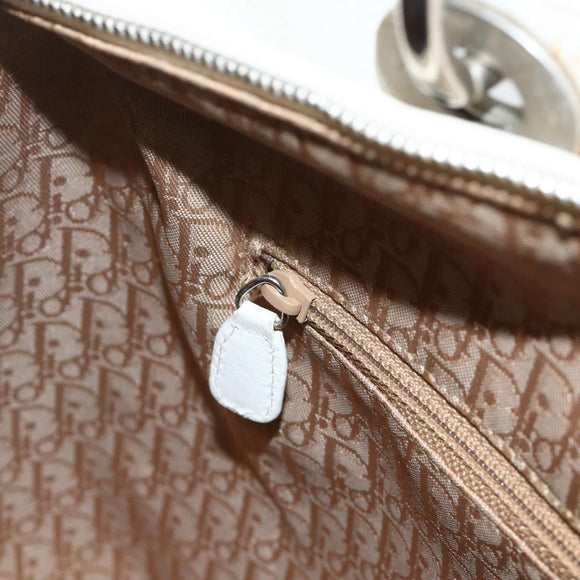 Christian Dior Lady Dior Canage Hand Bag Leather White Silver Auth YKZ152