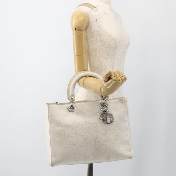 Christian Dior Lady Dior Canage Hand Bag Leather White Silver Auth YKZ152