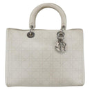 Christian Dior Lady Dior Canage Hand Bag Leather White Silver Auth YKZ152-13
