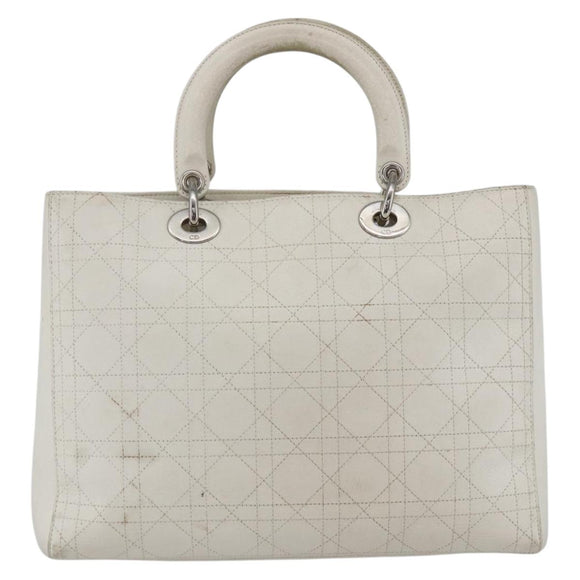 Christian Dior Lady Dior Canage Hand Bag Leather White Silver Auth YKZ152
