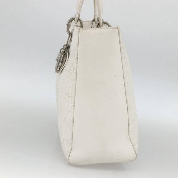 Christian Dior Lady Dior Canage Hand Bag Leather White Silver Auth YKZ152