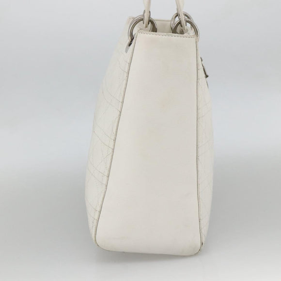 Christian Dior Lady Dior Canage Hand Bag Leather White Silver Auth YKZ152