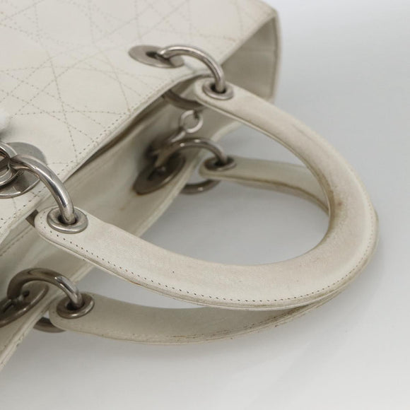 Christian Dior Lady Dior Canage Hand Bag Leather White Silver Auth YKZ152