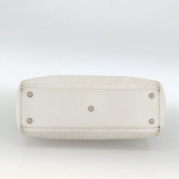 Christian Dior Lady Dior Canage Hand Bag Leather White Silver Auth YKZ152
