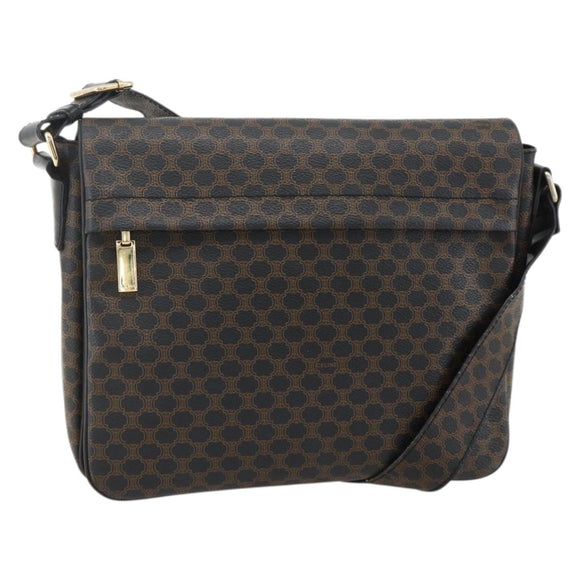CELINE Macadam Canvas Umhängetasche PVC Leder Schwarz Gold Auth YKZ1522A