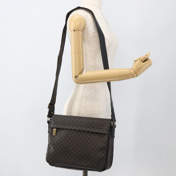 CELINE Macadam Canvas Umhängetasche PVC Leder Schwarz Gold Auth YKZ1522A