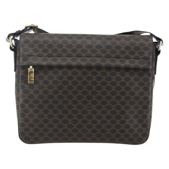CELINE Macadam Canvas Umhängetasche PVC Leder Schwarz Gold Auth YKZ1522A