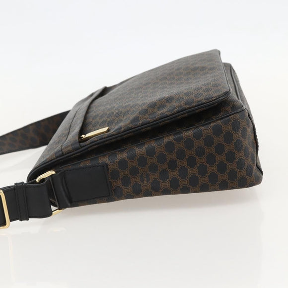 CELINE Macadam Canvas Umhängetasche PVC Leder Schwarz Gold Auth YKZ1522A