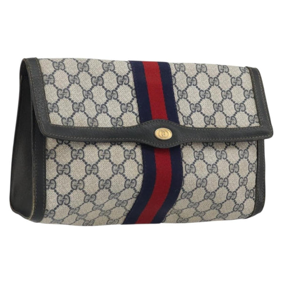 GUCCI GG Supreme Sherry Line Clutch Bag PVC Navy Gold 41 014 3087 Auth YKZ1523