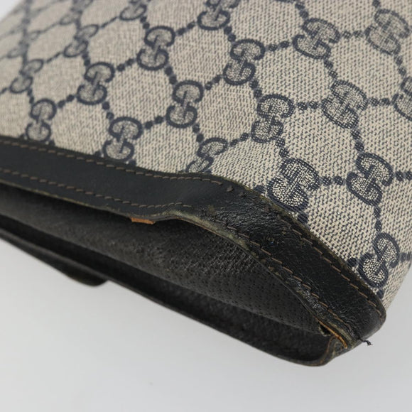 GUCCI GG Supreme Sherry Line Clutch Bag PVC Navy Gold 41 014 3087 Auth YKZ1523