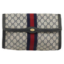 GUCCI GG Supreme Sherry Line Clutch Bag PVC Navy Gold 41 014 3087 Auth YKZ1523-13