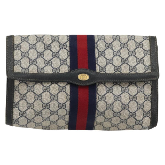GUCCI GG Supreme Sherry Line Clutch Bag PVC Navy Gold 41 014 3087 Auth YKZ1523