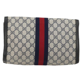 GUCCI GG Supreme Sherry Line Clutch Bag PVC Navy Gold 41 014 3087 Auth YKZ1523 - 0