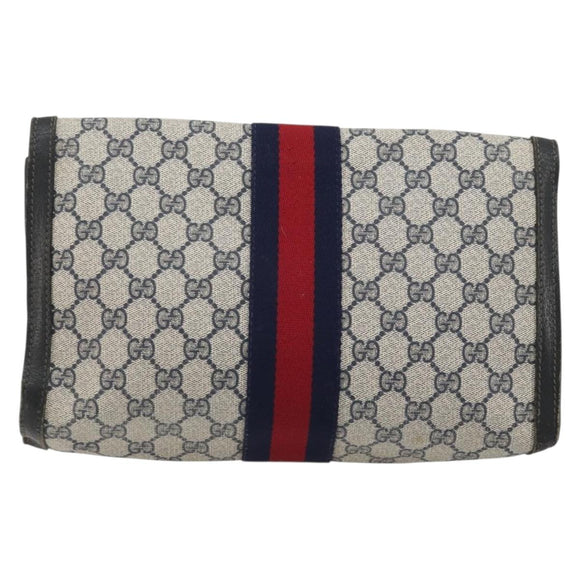 GUCCI GG Supreme Sherry Line Clutch Bag PVC Navy Gold 41 014 3087 Auth YKZ1523