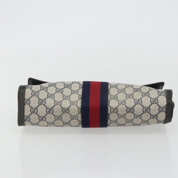 GUCCI GG Supreme Sherry Line Clutch Bag PVC Navy Gold 41 014 3087 Auth YKZ1523