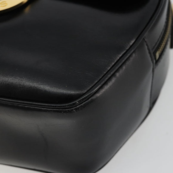 CELINE Circle Shoulder Bag Leather Black Gold Auth YKZ1524A