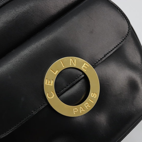 CELINE Circle Shoulder Bag Leather Black Gold Auth YKZ1524A