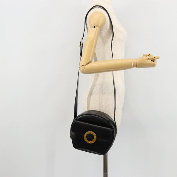 CELINE Circle Shoulder Bag Leather Black Gold Auth YKZ1524A