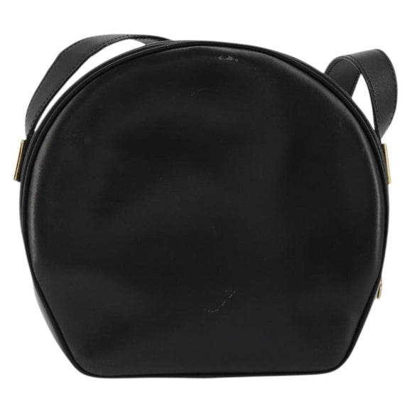 CELINE Circle Shoulder Bag Leather Black Gold Auth YKZ1524A