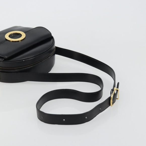 CELINE Circle Shoulder Bag Leather Black Gold Auth YKZ1524A