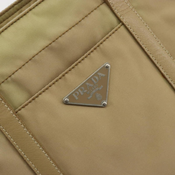 PRADA Tote Bag Nylon Beige Silver Auth YKZ1525A
