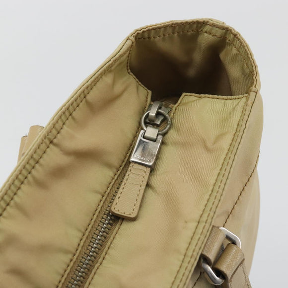 PRADA Tote Bag Nylon Beige Silver Auth YKZ1525A