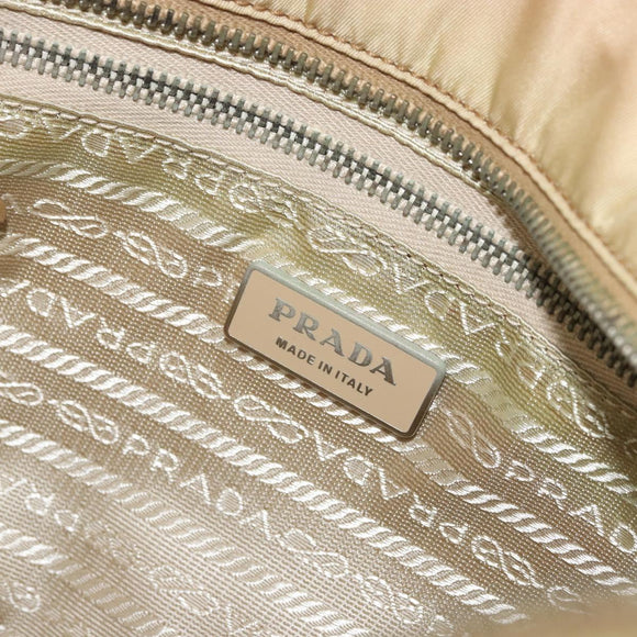 PRADA Tote Bag Nylon Beige Silver Auth YKZ1525A