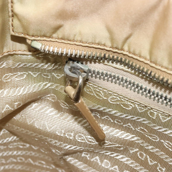 PRADA Tote Bag Nylon Beige Silver Auth YKZ1525A