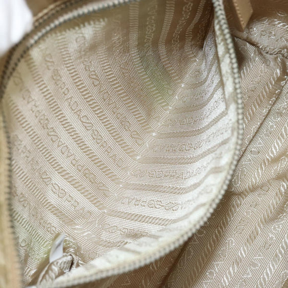 PRADA Tote Bag Nylon Beige Silver Auth YKZ1525A